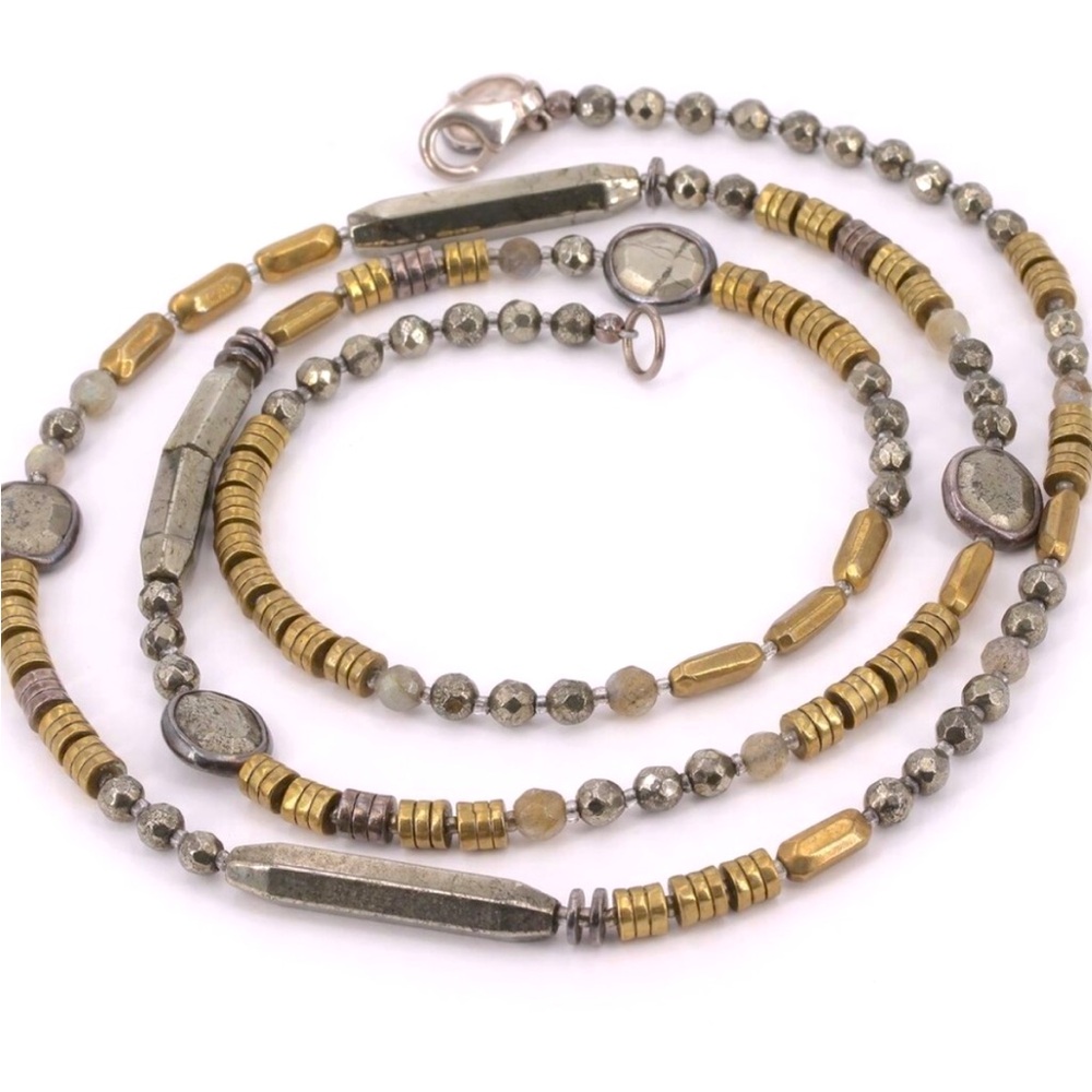 Silpada Vintage Sterling Silver, Brass, Labradorite and Pyrite 30 Inch Necklace